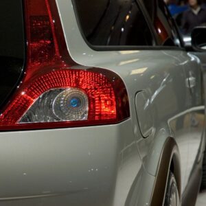 A close up of the rear lights on a car